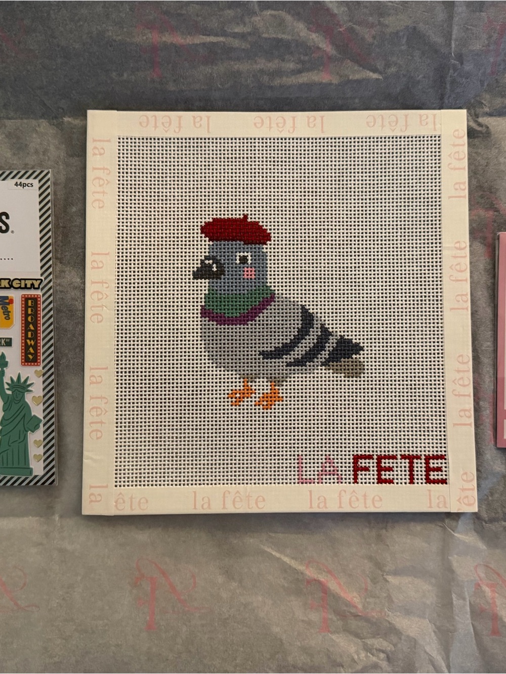 La Fete Needlepoint Meet Me in New York Canvas w Needle Minder, & Stickers